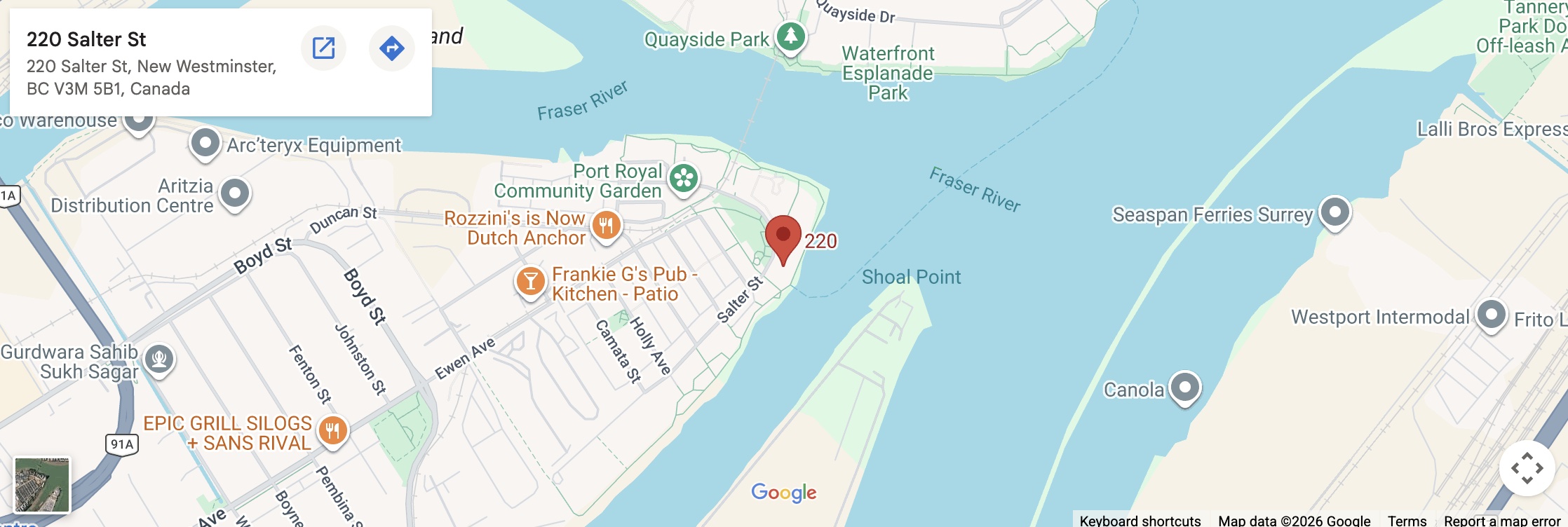 Map showing location of 220 Salter Street, New Westminster