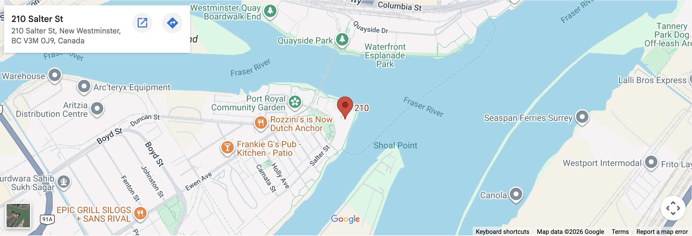 Map showing location of 210 Salter Street, New Westminster
